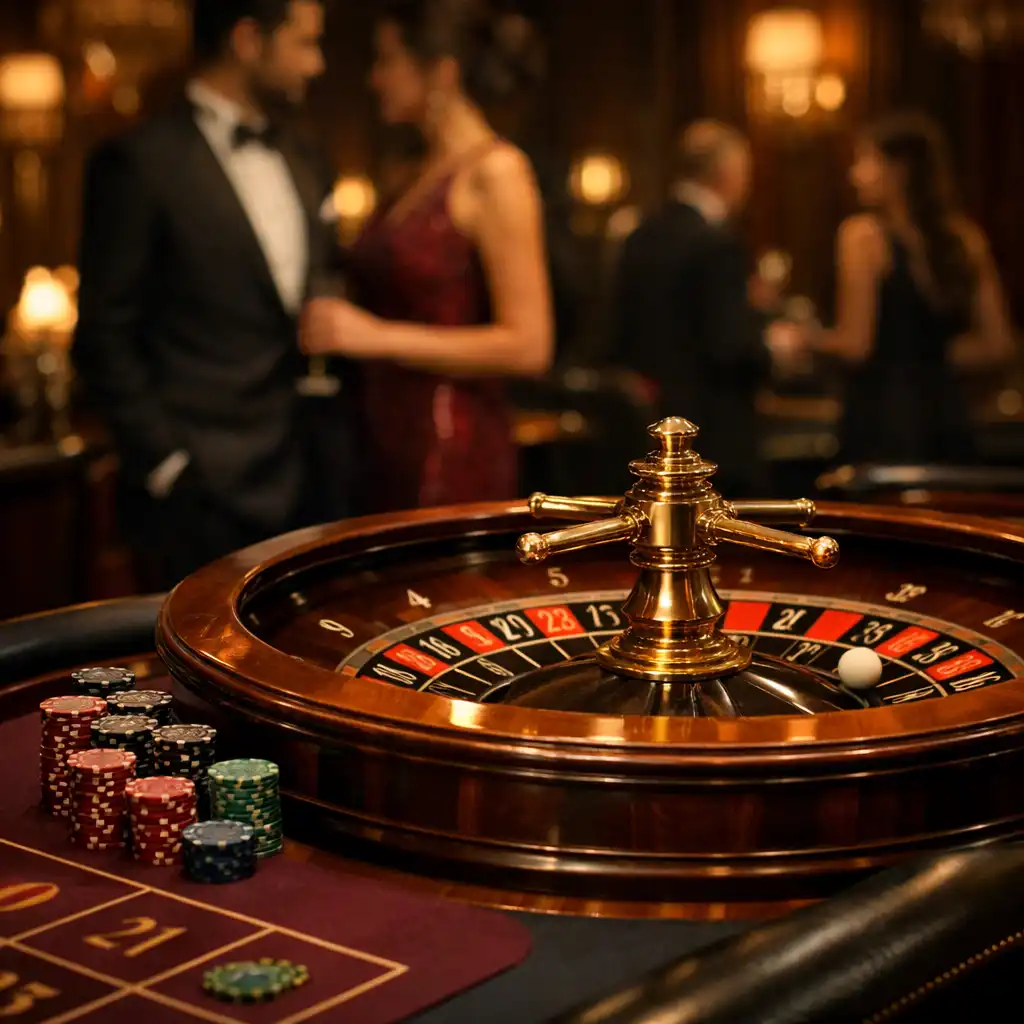 Eleganter Roulette-Tisch bei gedämpftem Licht im Tisch Qerano