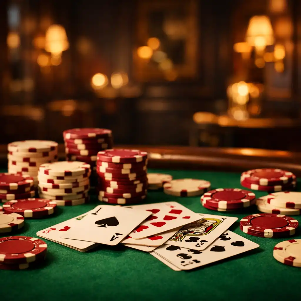 Pokertisch mit Spielkarten und Chips in eleganter Umgebung