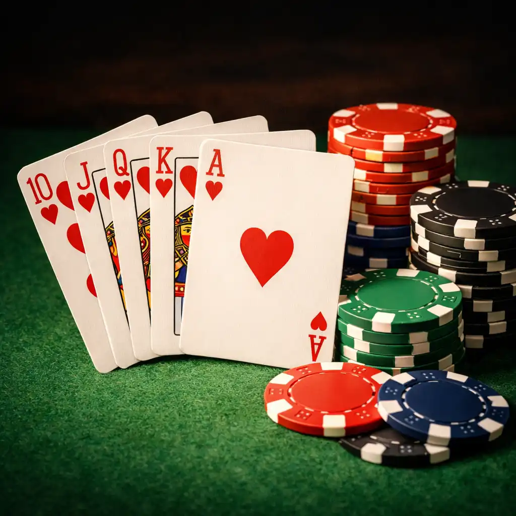 Spielkarten und Pokerchips auf grünem Filz